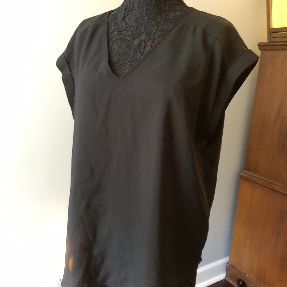 Silky black sleeveless vneck blouse